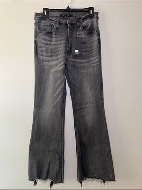 Risen Jeans High Rise Raw Hem Flare Jeans